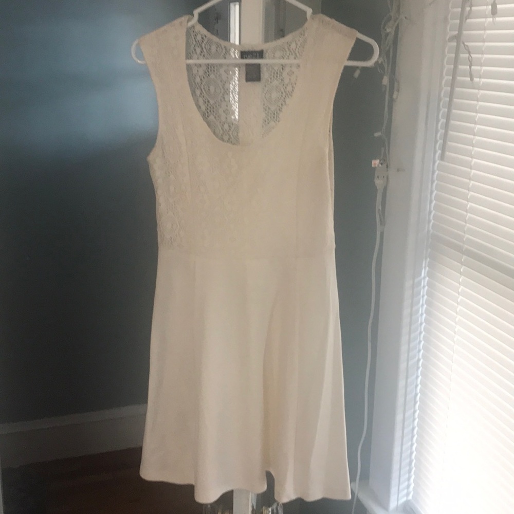 White flowing Summer skater dress with lace top